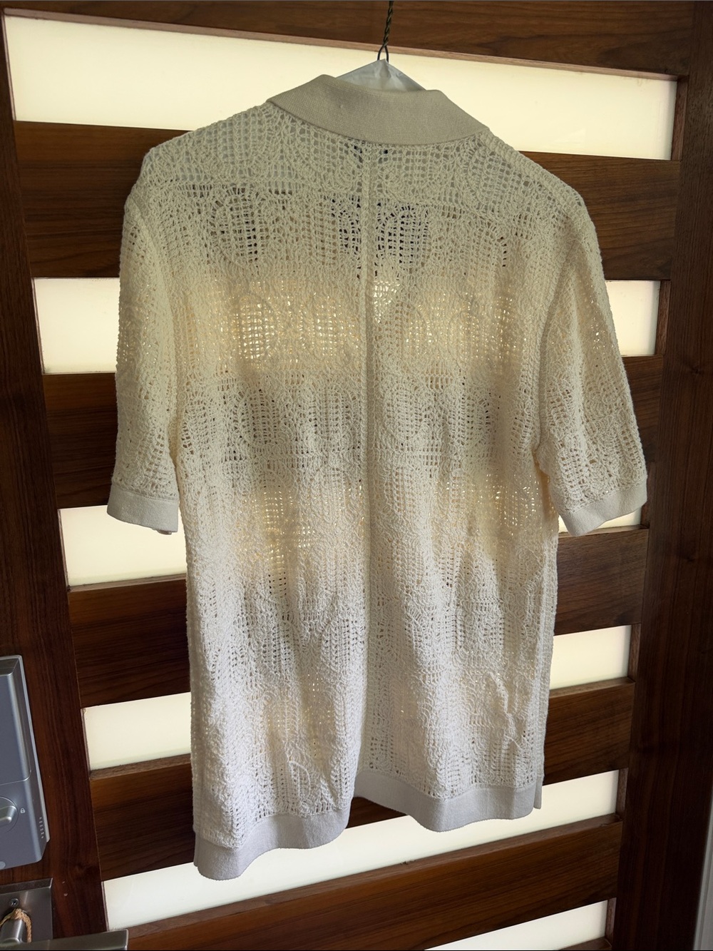 Express Textured Geo Crochet Cotton Short Sleeve Shirt - Picture 8 of 10